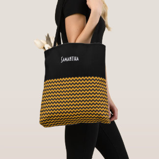 Tote Bag Enfants Halloween Chevron Orange Nom noir