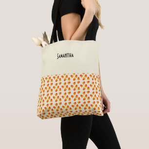 Tote Bag Enfants Halloween Corne de bonbons Nom blanc
