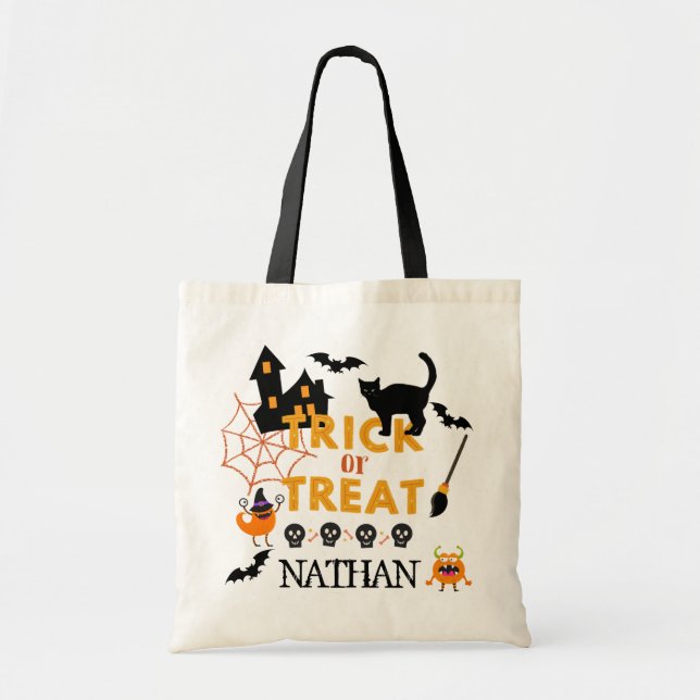 Tote Bag Enfants Halloween personnalisées Bac ou traitement (Devant)