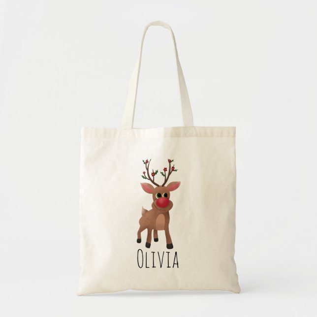 Tote Bag Enfants Noël mignonne Rudolph le renne à nez rouge (Devant)