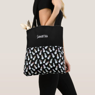 Tote Bag Enfants Noël Snowman en Casquette Nom noir