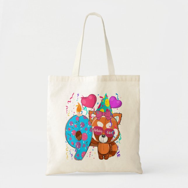 Tote Bag Enfants Red Panda 9e anniversaire fille I'm 9 ans  (Devant)