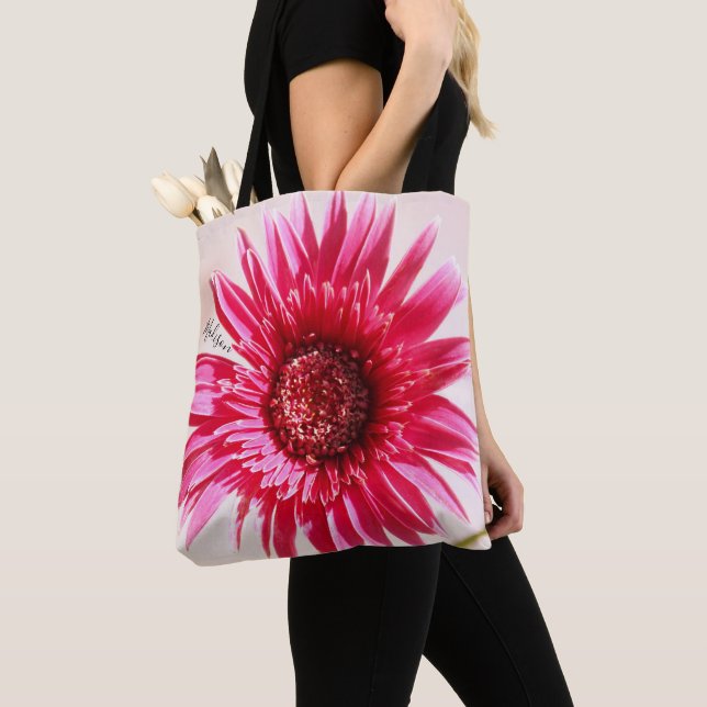Tote Bag Énorme fleur de marguerite rose, personnalisée (De près)