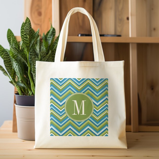 Tote Bag Énorme Motif Chevron brillant avec Monogramme pers (Personalized tote bag with chevrons and monogram)