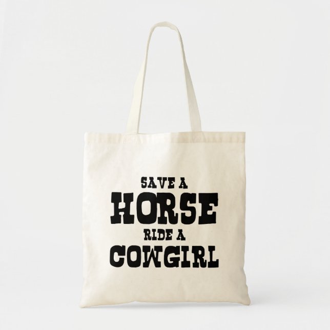 TOTE BAG ENREGISTRER UN CHEVAL UNE COWGIRL (Devant)