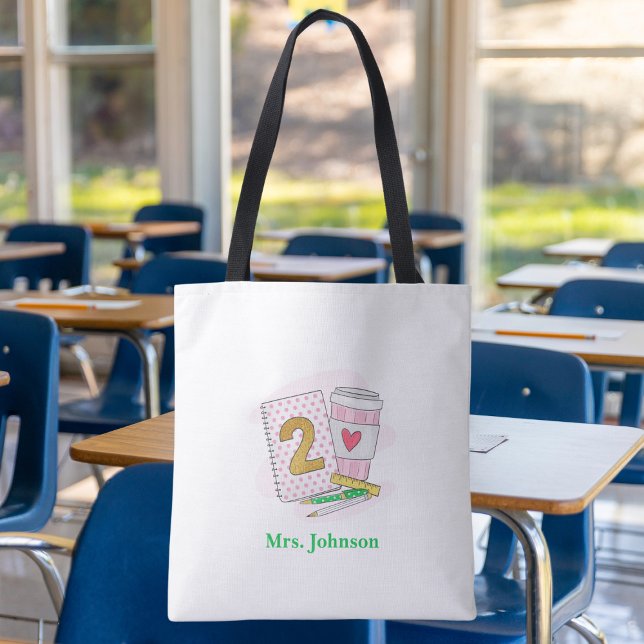 Tote Bag Enseignant de deuxième année Pink Preppy Carnet ca (Créateur téléchargé)