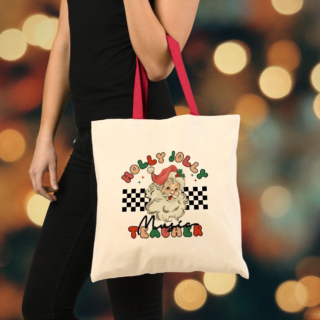 Tote Bag Enseignant de musique Holly Jolly Christmas Retro  (Créateur téléchargé)