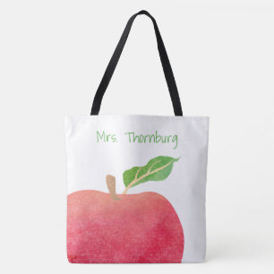 Tote Bag Enseignant Personnalisé Rouge Aquarelle Pomme Ense