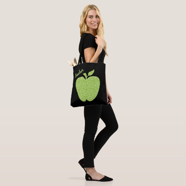 Tote Bag Enseignants Apple Empreintes de léopard verts (Sur le modèle)