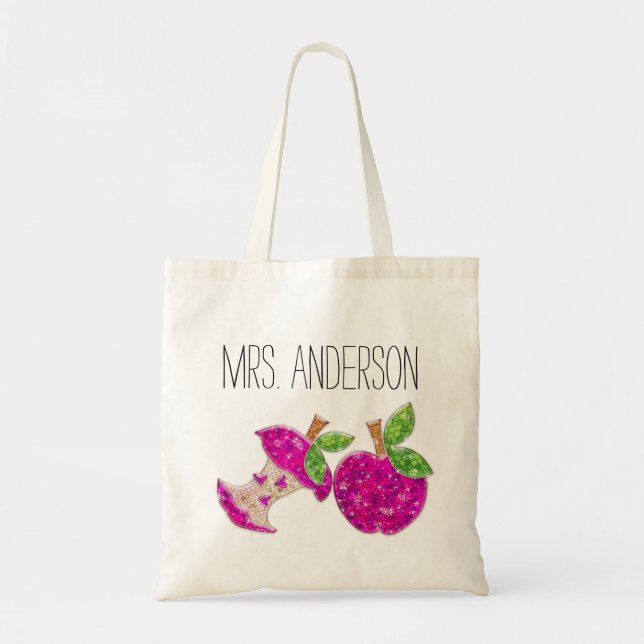 Tote Bag Enseignants en vert rose chaud Apple Classroom Fou (Devant)