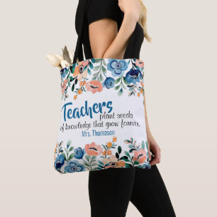 Tote Bag Enseignants Plantes semences de connaissances Nom 