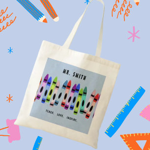 Tote Bag Enseigner-Amour-Inspirer-Crayons bleu motif cadeau