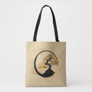 Tote Bag Enso Zen Circle Bonsai - Golden Sunrise
