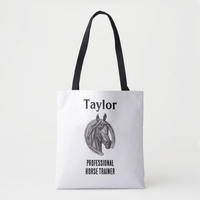 Tote Bag Entraîneur professionnel Cheval noir blanc équine (Devant)