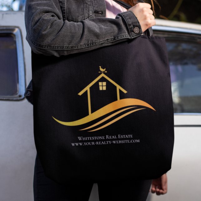 Tote Bag Entreprise immobilière personnalisée Chic Noir Réa (Créateur téléchargé)