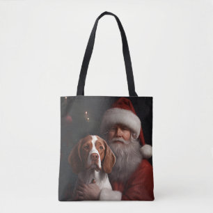 Tote Bag Épagneul Breton avec le Père Noël Noël