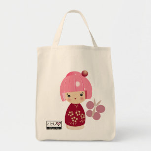 Tote Bag Épicerie rose Fourre-tout de triplet de Kokeshi