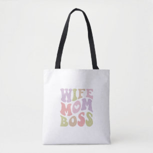 Tote Bag Épouse Maman Patronne Script Rétro Groovy Fête des