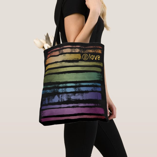 Tote Bag Equality Love Rainbow Brush Strokes LGBTQ ID656 (De près)