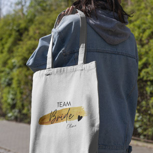 Tote Bag Équipe de la mariée chic moderne or et noir person