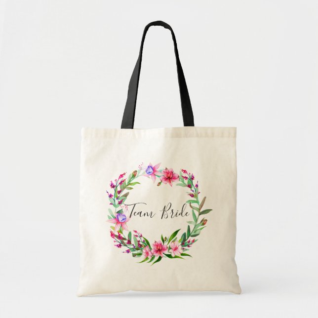 Tote Bag Équipe de la mariée. Fleurs tropicales aquarelle m (Devant)