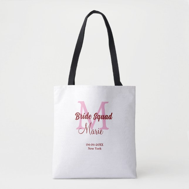 Tote Bag Équipe de mariée ajoutez le nom monogramme demoise (Devant)