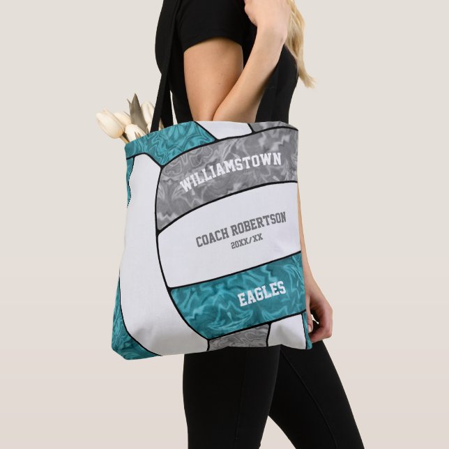 Tote Bag Équipe gris turquoise couleurs entraîneur de volle (De près)