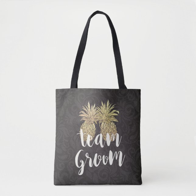 Tote Bag Équipe mariage Groom Black Gold Pineappy Couple (Devant)