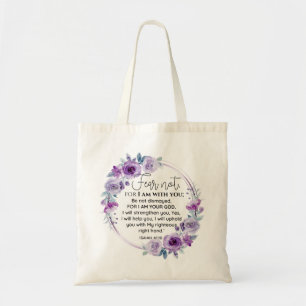 Tote Bag Esaïe 41:10 Crainte non violet Écriture florale