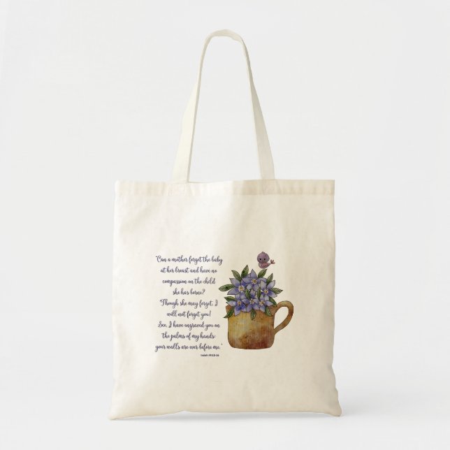 Tote Bag Ésaïe 49 Bible Écriture Verse Oubliez-Moi Nots (Devant)