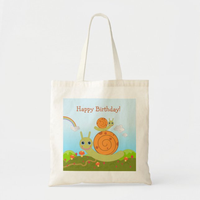 Tote Bag Escargot souhaitant un joyeux anniversaire (Devant)