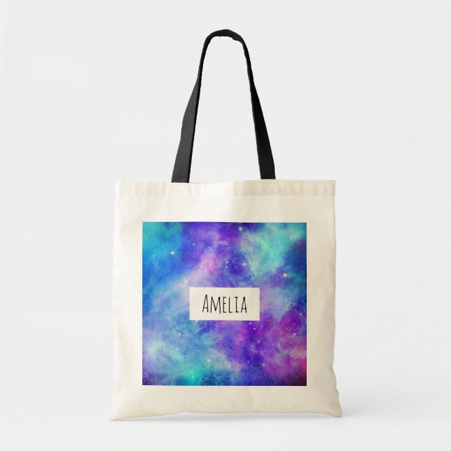 Tote Bag Espace de galaxie violet et bleu Abstrait (Devant)
