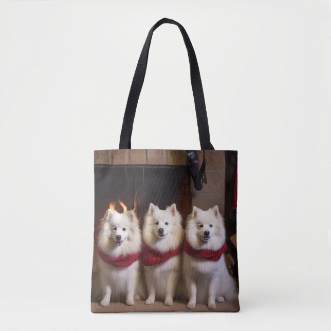 Tote Bag Esquimau américain près de la cheminée Noël (Devant)
