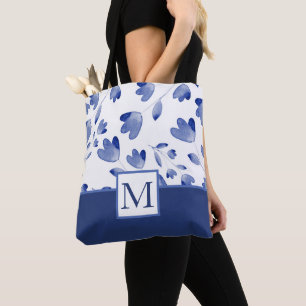 Tote Bag Etapes de fleurs d'aquarelle bleu Indigo