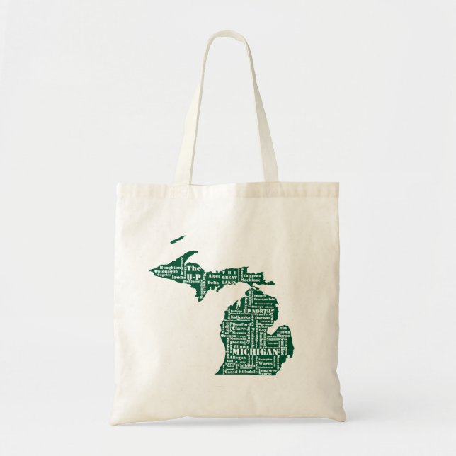 Tote Bag État vert des villes du Michigan (Devant)