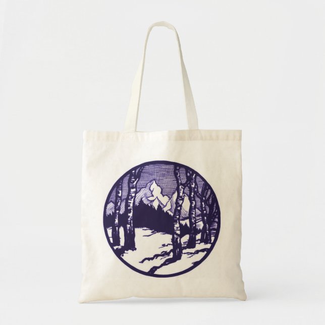 Tote Bag Etching vintage Hiver Mountain (Devant)