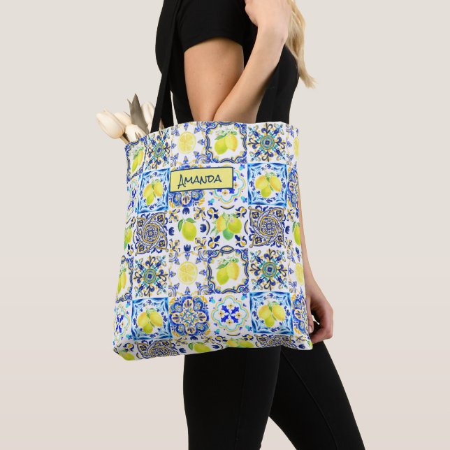 Tote Bag Été agrumes siciliens majolica méditerranéenne (De près)