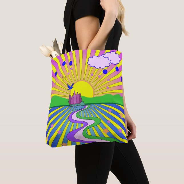 Tote Bag Été d'amour Psychédélique Soixante-dix Sunburst (De près)