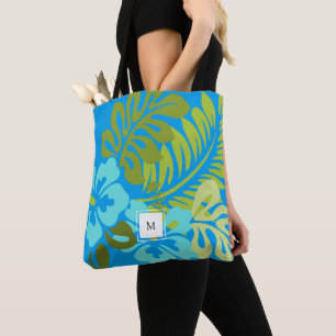 Tote Bag Été floral tropical Hibiscus hawaïen monogramme