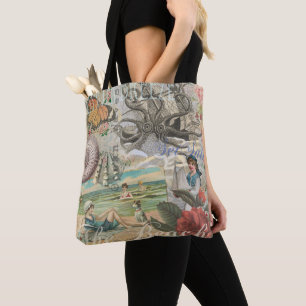 Tote Bag été plage vintage pieuvre antique voile