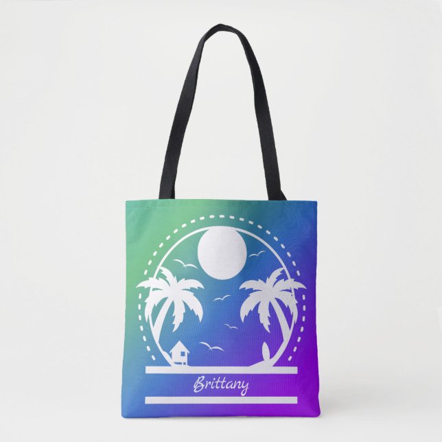 Tote Bag Été tropical (dégradé vert-bleu-violet) (Devant)