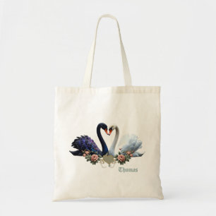 Tote Bag Eternal Bond, Black and White Swans in Love.