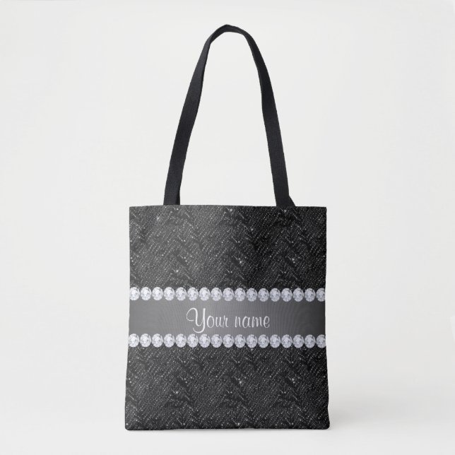 Tote Bag Étincelles et diamants noirs de paillettes de Faux (Devant)