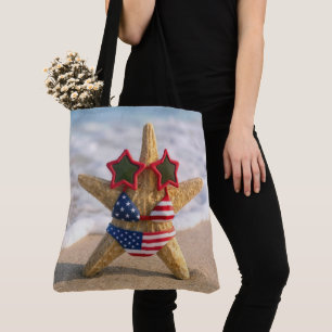 Tote Bag Étoile de mer portant un bikini à drapeau et des l