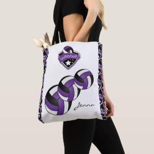 Tote Bag Étoile de volley-ball sport violet   Texte DO-IT-