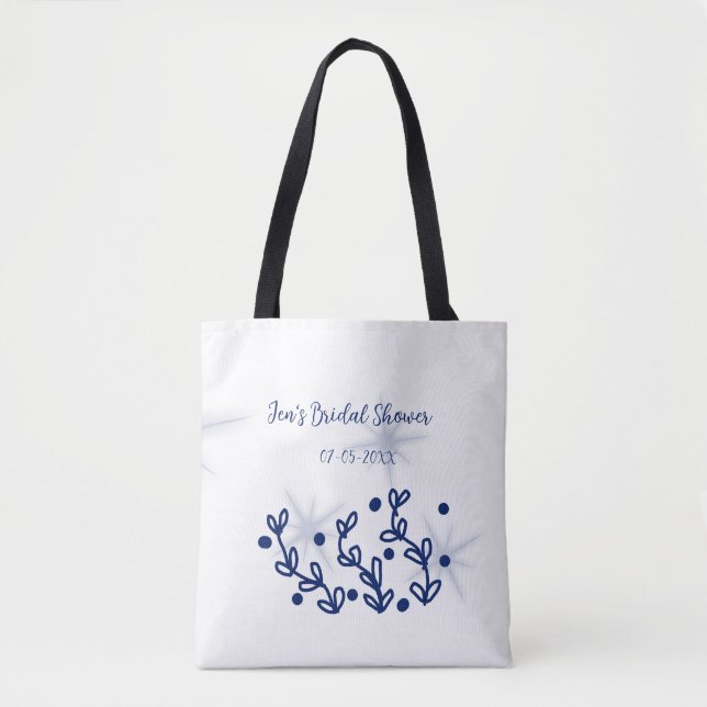 Tote Bag Étoiles bleues feuilles luxe douche de mariée roya (Devant)
