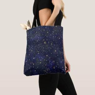 Tote Bag Étoiles célestes bleues et dorées aquarelle fantai