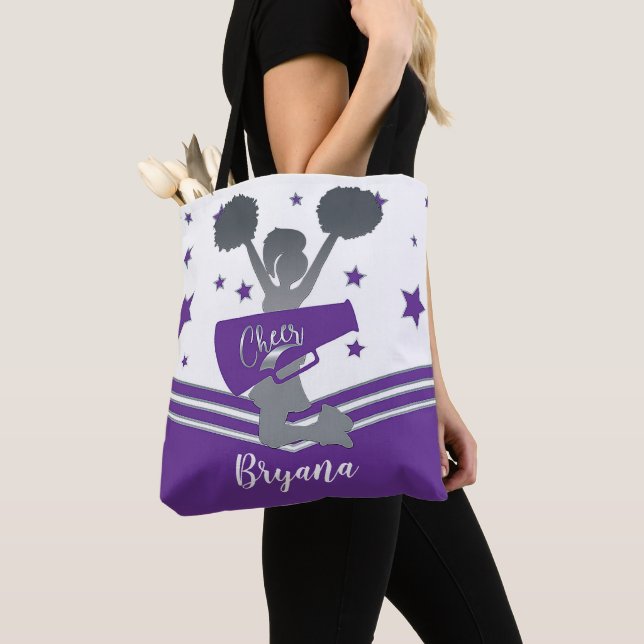 Tote Bag Étoiles d'argent violet Cheer Cheer (De près)
