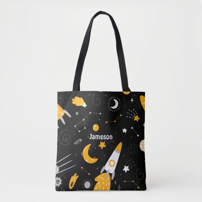Tote Bag Étoiles de l'espace extra-atmosphérique Jaune noir (Devant)