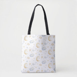 Tote Bag Etoiles de lune d'aquarelle et Motif de nuage